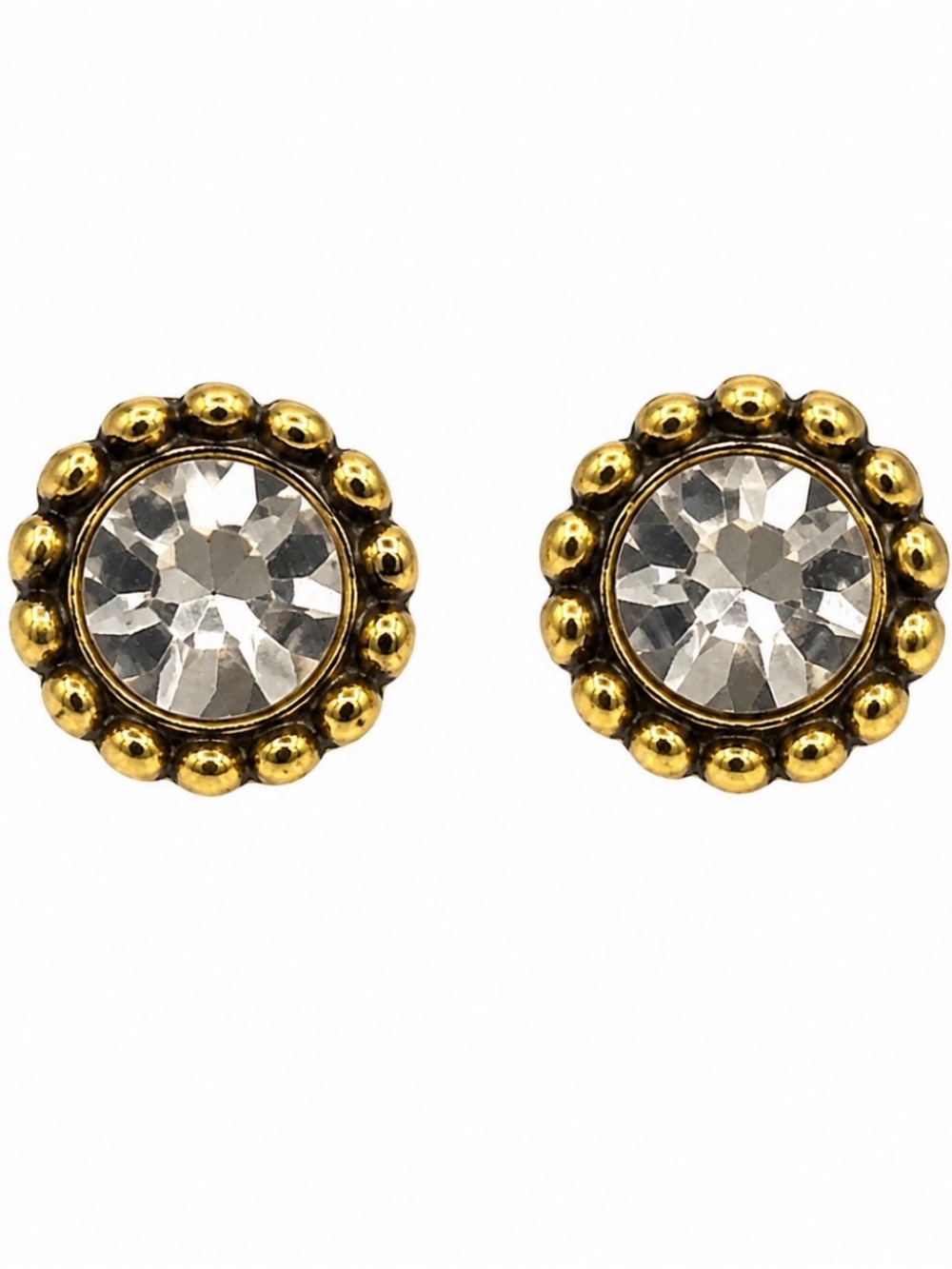 Boho Gold Tone Crystal Halo Stud Earrings Dainty Vintage Style